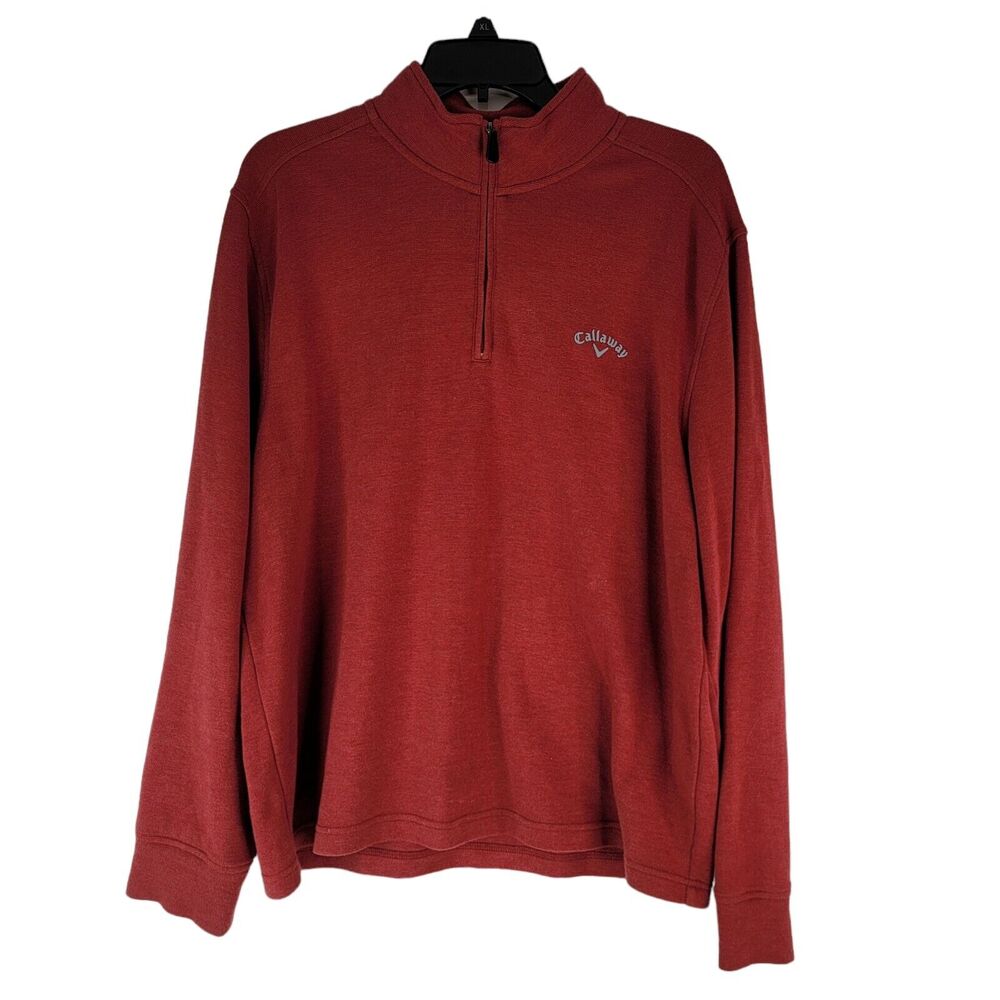 Callaway Golf Pullover Sweater Mens M Red Quarter Zip Long Sleeve Cotton Blend